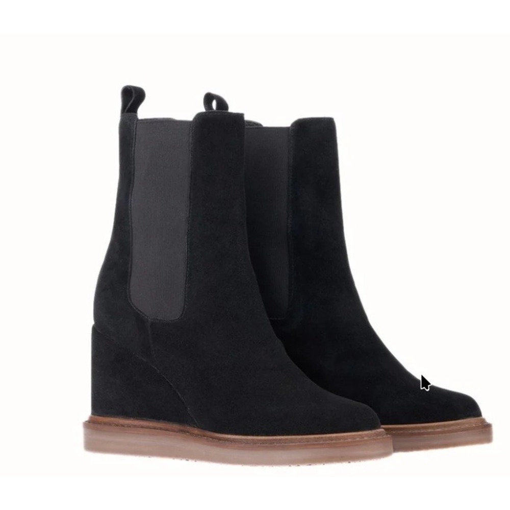 Vintage Foundry Co Elizabeth Wedge Chelsea Boot‎ Black Suede Womens 7.5 NEW